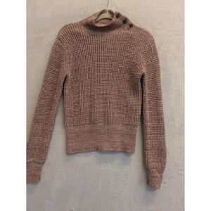 Gap Women Textured Mock Neck Button‎ Shoulder Sweater Size S Marl Pink